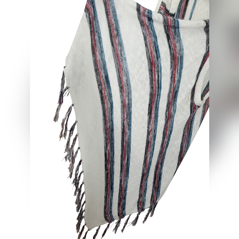 Torrid Striped Knit Fringed Vest Waterfall Front Cream Red Blue Sz 4 Pre-Owned - Picture 4 of 12